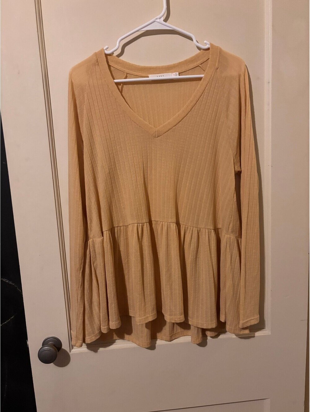 Light Yellow ribbed peplum top Medium